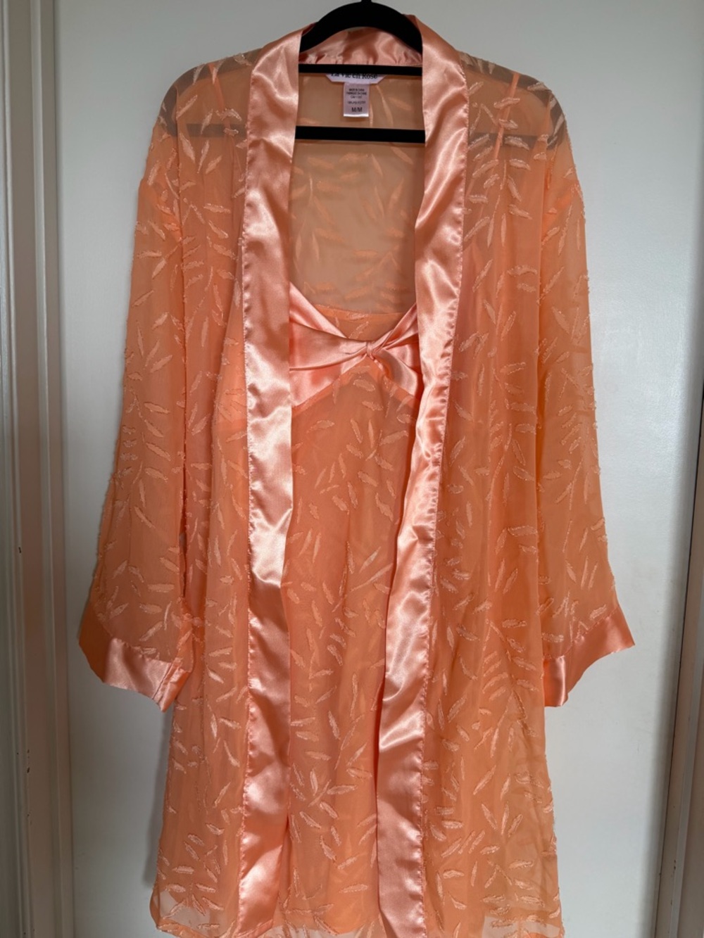 La Vie en Rose Peach Sheer Babydoll Nightgown Robe Set M Y2K - Picture 3 of 11
